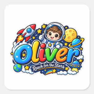 Quadrado Adesivo personalizado Oliver Reach for stars Espaç
