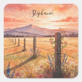 Quadrado Adesivo Pôr do Sol de Flores Silvestres Personaliz
