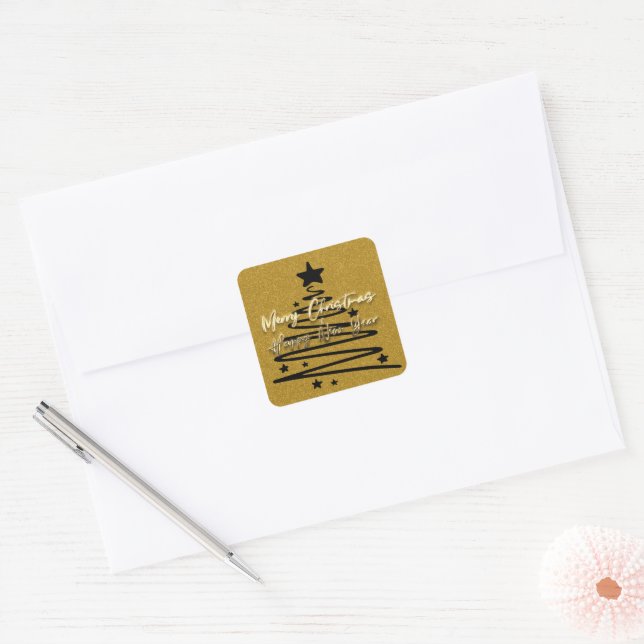 Quadrado Adesivo Preto Dourado (Envelope)