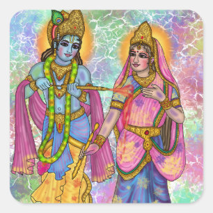 Quadrado Adesivo Radha Krishna Brincando Holi
