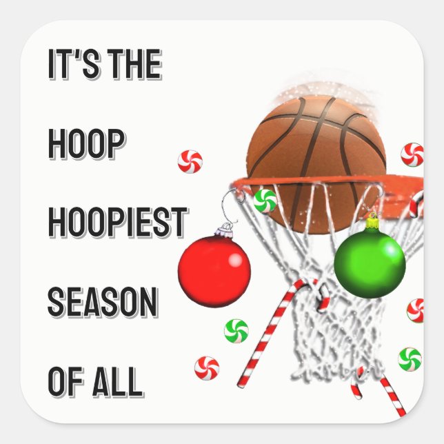 Quadrado Adesivo Redondo Clássico de Natal de Basquetebol (Frente)