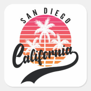 Quadrado Adesivo Retro de San Diego, Califórnia