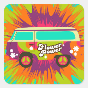 Quadrado Adesivo retrô Legal hippie van