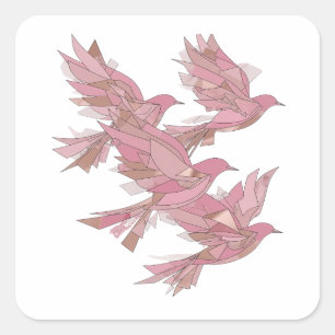 Quadrado Adesivo Rosa Divertido TRÊS PÁSSAROS ROSAS EM VOO