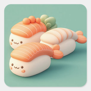 Quadrado Adesivo Trio Sushi Happy Clay