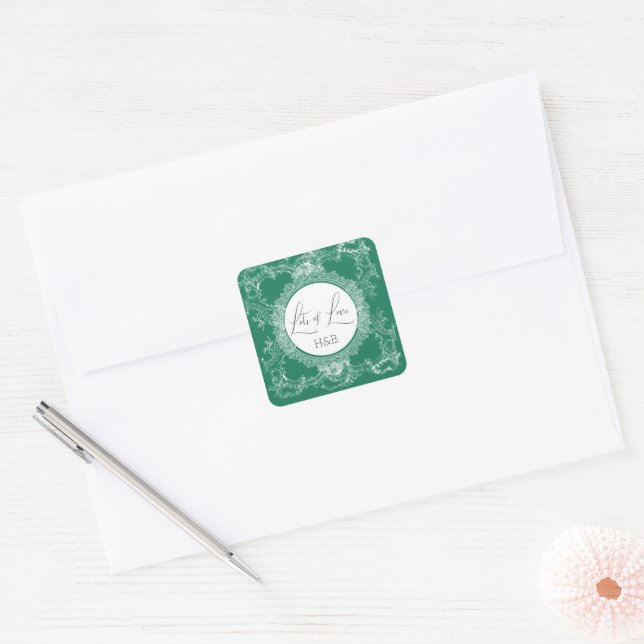Quadrado Adesivo Verde de Amor Bonito (Envelope)