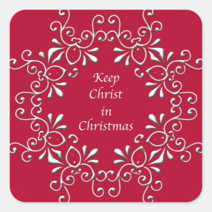 Quadrado Adesivo Vermelho Mantenha Cristo no Natal