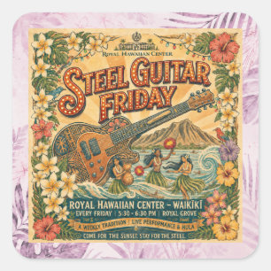 Quadrado Adesivo Vintage Steel Guitar FRIDAY Waikīkī