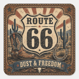 Quadrado Adesivo Vintage Western Rota 66 Poeira Liberdade