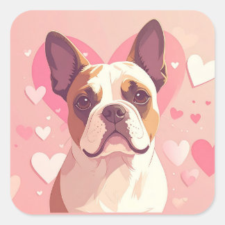 Quadrado Adorável Adesivo de Amor de Bulldog Francês