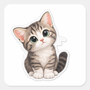 Quadrado “Adorável Gatinho Curioso – Adesivo de Gato Fofo”