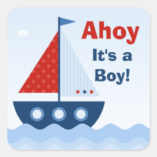 Quadrado Ahoy É um Menino Adesivo de Chuvinha de Bebê