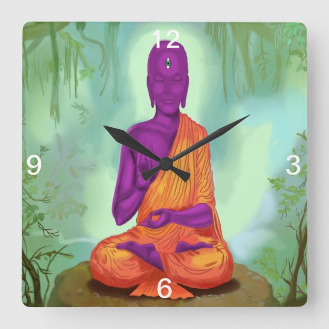 Quadrado Alienígena Buda Meditação relógio (Frente)