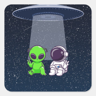 Quadrado Amigos com Aliens em um adesivo