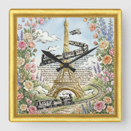 Quadrado Amo Relógio de Paris, Torre Eiffel, Arte Francesa
