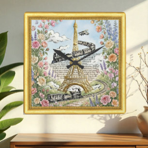Quadrado Amo Relógio de Paris, Torre Eiffel, Arte Francesa