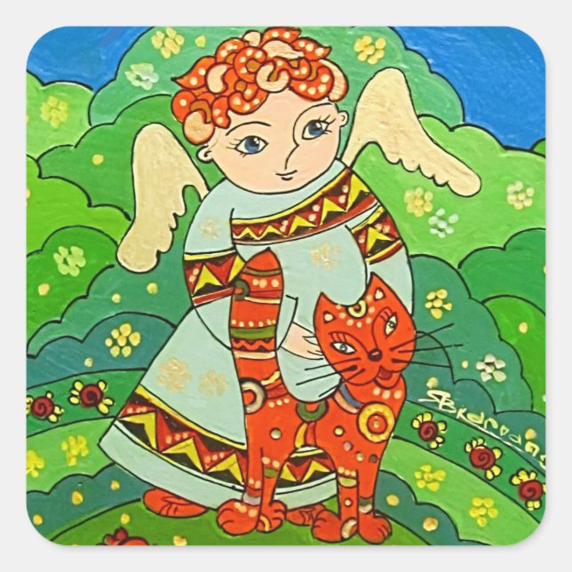 Quadrado Anjo com o adesivo do gato (Frente)