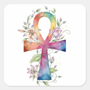 Quadrado Ankh Sacred Premium Adesivo Aquarela