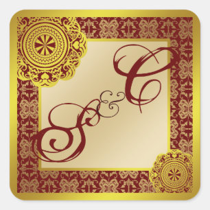 Quadrado Arábico Dourado Lace, adesivo monograma de souveni