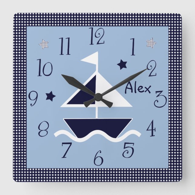 Quadrado Armário náutico personalizado e estrelas - relógio (Frente)