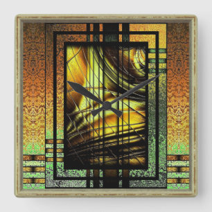 Quadrado Art Deco Em Relógio Verde E Dourado Grande