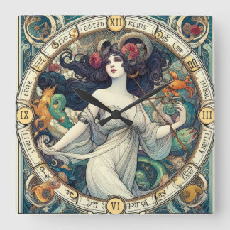 Quadrado Art Deco Lady AI Design Assistida Relógio de Pared