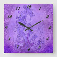 Art Nouveau Guitar Rapariga Vintage Relógio Roxo