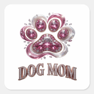 Quadrado Arte de Adesivo DOG MOM Dourado em Negrito