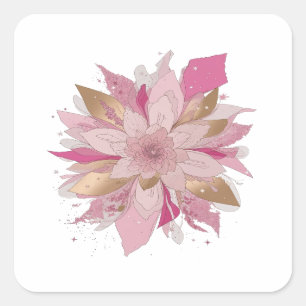 Quadrado Arte de Adesivo Flor Rosa Prata Premium