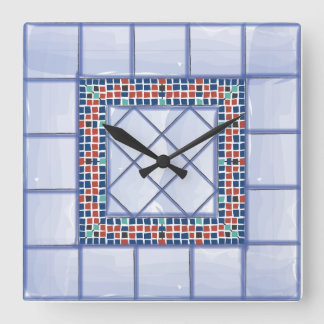 Quadrado Azulejos azuis e relógio mosaico