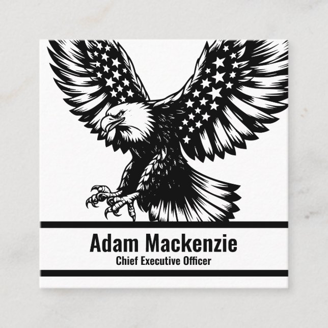Quadrado Bald Eagle American Flag Cartão de visita Patrióti (Frente)