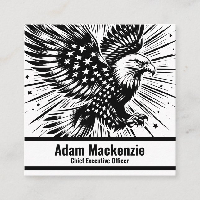 Quadrado Bald Eagle American Flag Cartão de visita Patrióti (Frente)