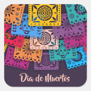 Quadrado Bandeiras Coloridas do Dia de Muertos Adesivo