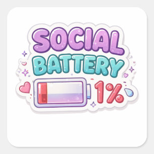 Quadrado Bateria Social 1% Introvertido Adesivo