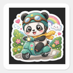 Quadrado Bebê Panda Fofo Lendo Adesivo de Livro