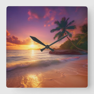 Quadrado Belo Relógio de Pôr do Sol na Praia Tropical