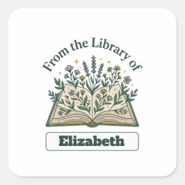 Quadrado Biblioteca Personalizada de Nome Adesivo Floral