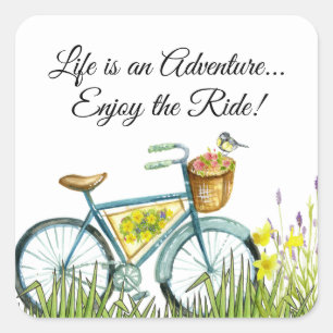 Quadrado Bicicleta Com Cesta De Flores - Adesivo