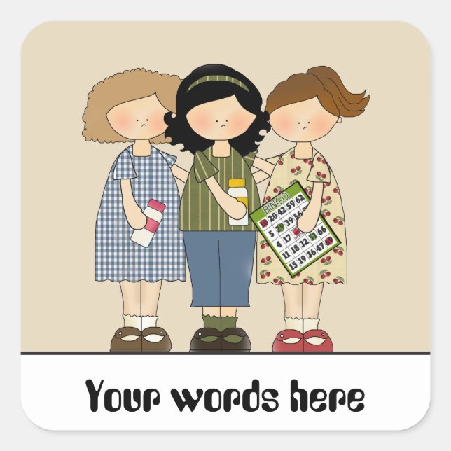 Quadrado Bingo Buddies jogando adesivo fofo personalizável (Frente)
