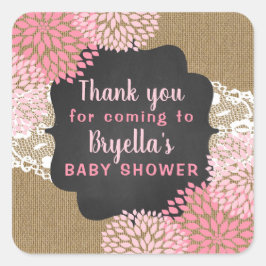 Quadrado Blooms cor-de-rosa obrigado você para vir adesivo