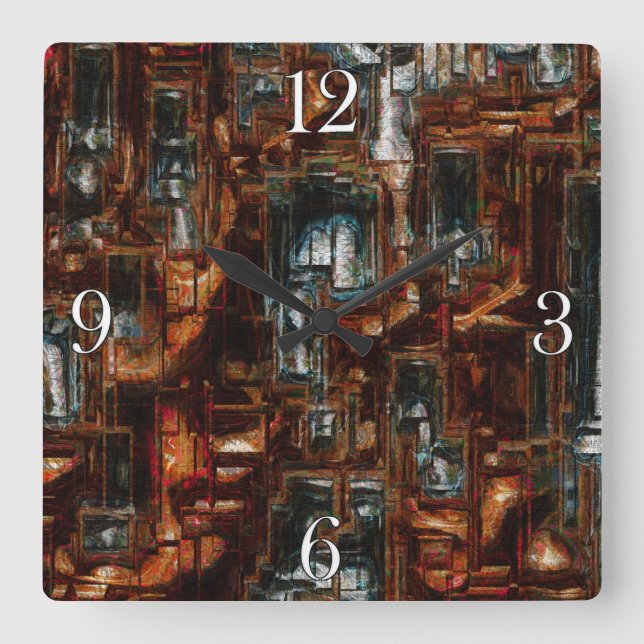 Quadrado Bloqueio Geométrico Russo 3D - Relógio de Arte Mod (Frente)