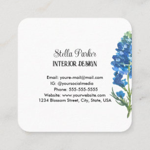 Quadrado Bluebonnets Elegante Floral Cartão de visita