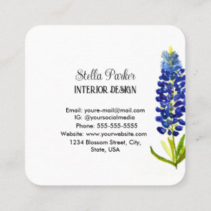 Quadrado Bluebonnets Elegante Floral Cartão de visita