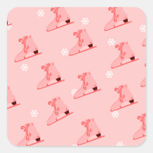 Quadrado Blush Rosa Patinação no Gelo Adesivo Redondo Cláss