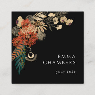 Quadrado Boho Floral Black Cartão de visita