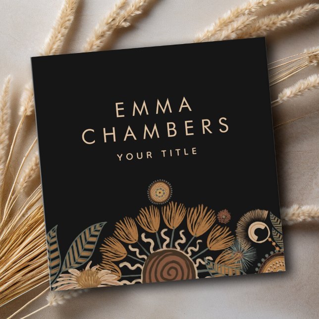 Quadrado Boho Floral Cartão de visita (Criador carregado)