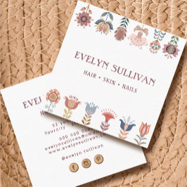 Quadrado boho folheto flores cartão de visita quadradas