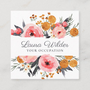 Quadrado Boho Pink Floral Cartão de visita