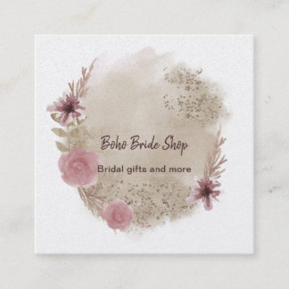 Quadrado Boho Watercolor Floral Square Cartão de visita
