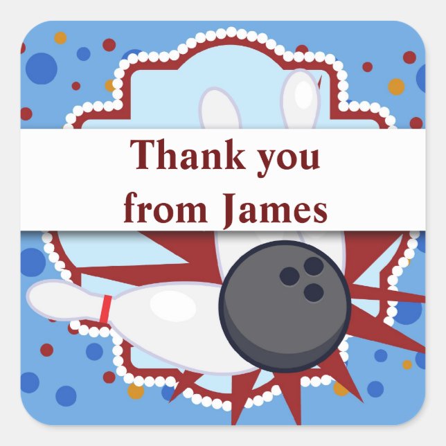 Quadrado Boliche festa de aniversário graças ao seu adesivo (Frente)